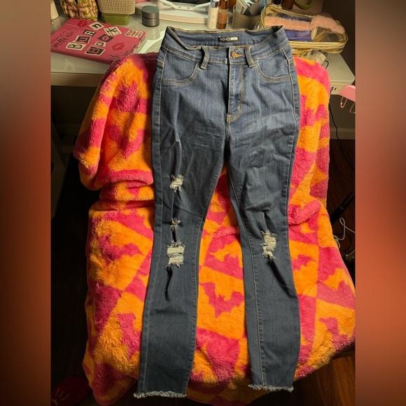 Fashion Nova Denim - Fashion Nova Blue Distressed Skinny Jeans